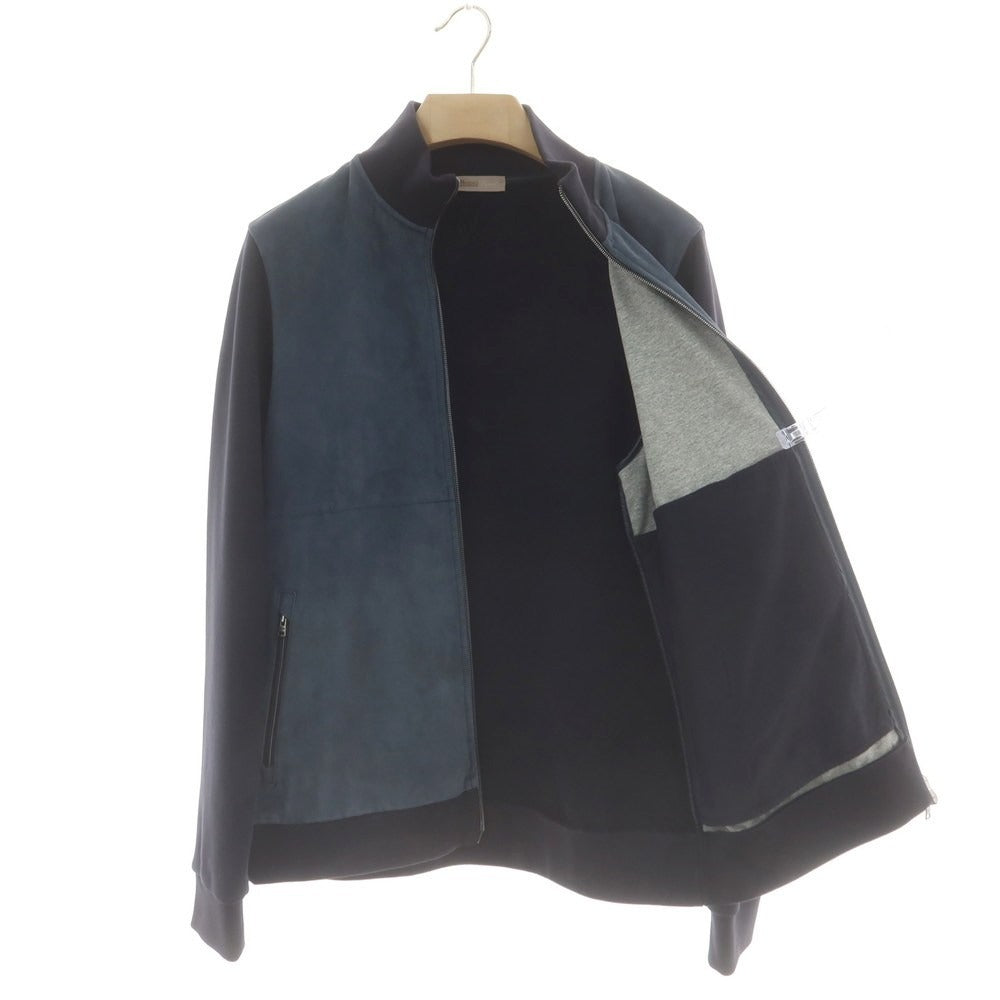 【中古】ヘルノ Herno ゴートレザースエード スウェット切替 ジップアップブルゾン ネイビー【 48 】【 状態ランクB 】【 メンズ 】