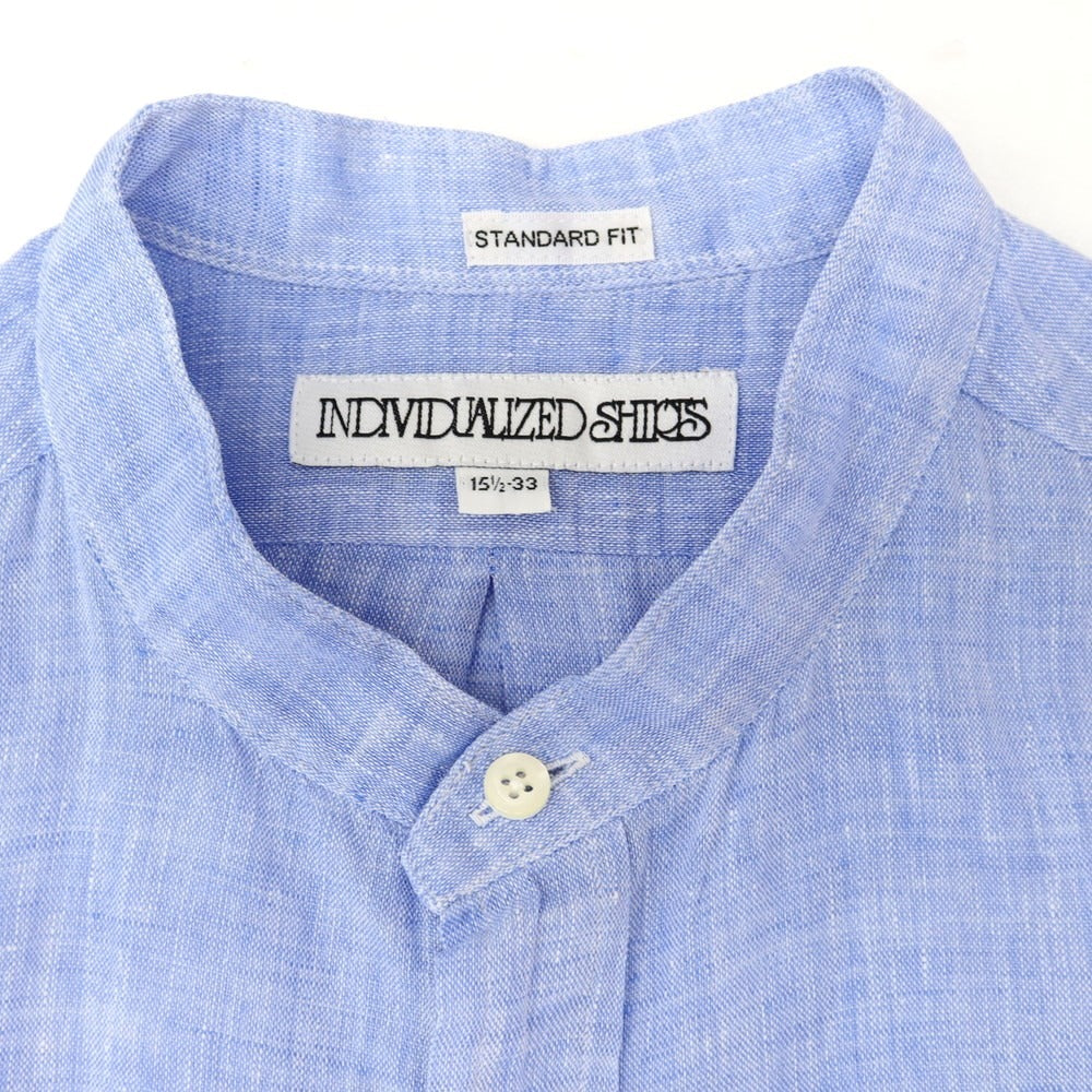 【中古】インディビジュアライズドシャツ INDIVIDUALIZED SHIRTS リネン バンドカラーシャツ ライトブルー【 15 1/2 】【 状態ランクB 】【 メンズ 】