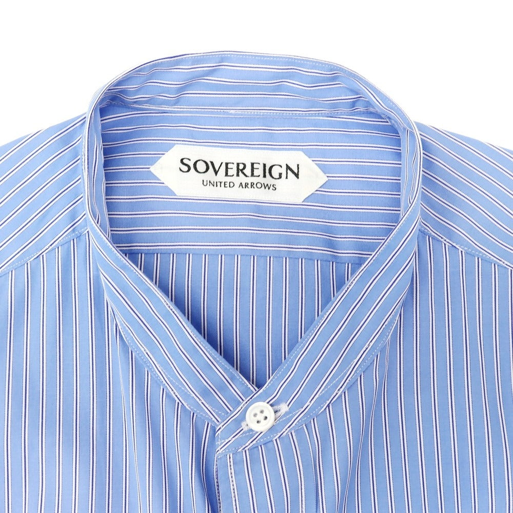 【中古】ソブリン SOVEREIGN コットン ストライプ バンドカラーシャツ ライトブルーxホワイト【 M 】【 状態ランクB 】【 メンズ 】
