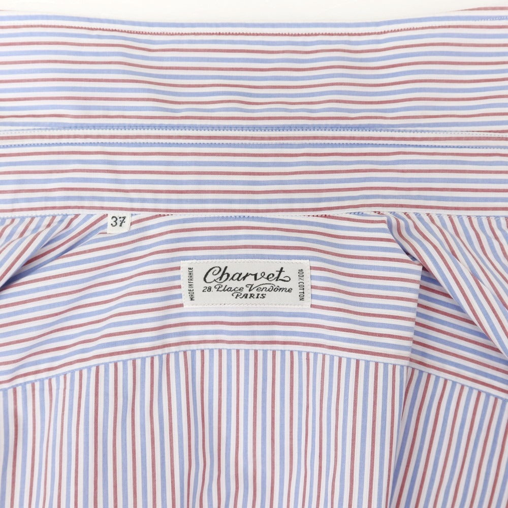 【中古】シャルベ CHARVET コットン ストライプ ドレスシャツ ブルーxホワイト×レッド【 37 】【 状態ランクC 】【 メンズ 】