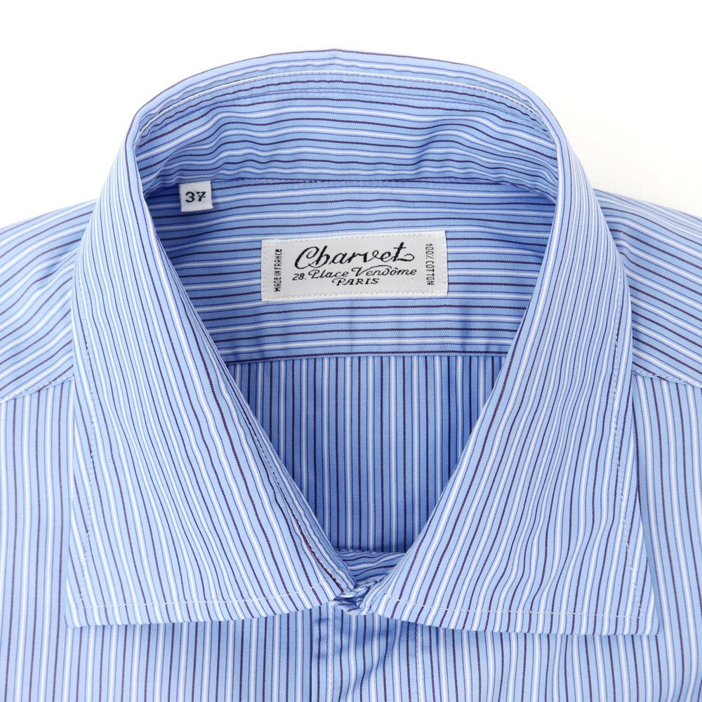 【中古】シャルベ CHARVET コットン ストライプ ドレスシャツ ブルーxホワイト【 37 】【 状態ランクB 】【 メンズ 】