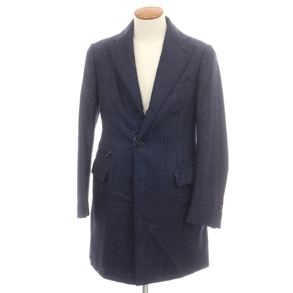 【中古】コルネリアーニ CORNELIANI ウール グレンチェック 中綿入り チェスターフィールドコート ネイビー【 46 】【 状態ランクB 】【 メンズ 】