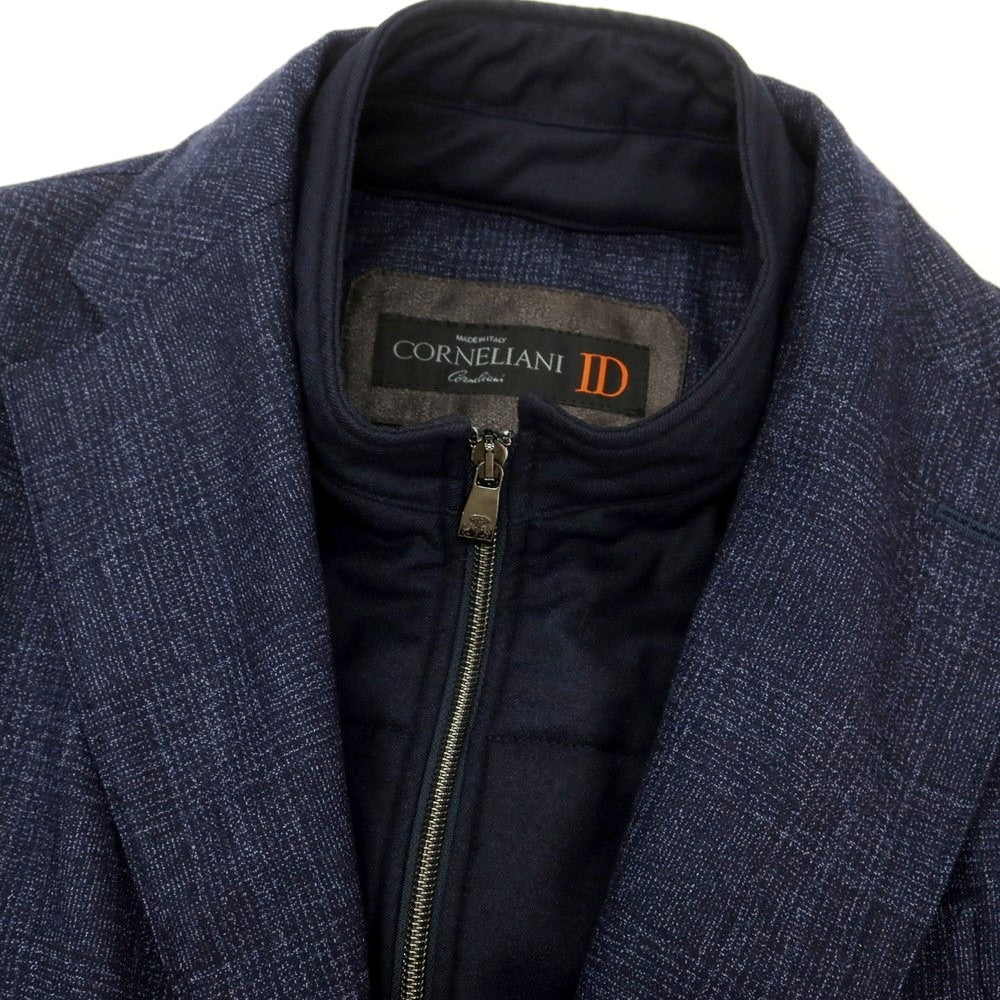 【中古】コルネリアーニ CORNELIANI ウール グレンチェック 中綿入り チェスターフィールドコート ネイビー【 46 】【 状態ランクB 】【 メンズ 】