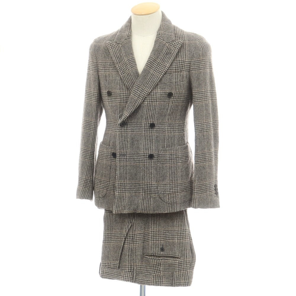 【中古】ディストリクトユナイテッドアローズ District UNITED ARROWS ウール チェック ダブルスーツ グレー【 上44/下46 】【 状態ランクC 】【 メンズ 】