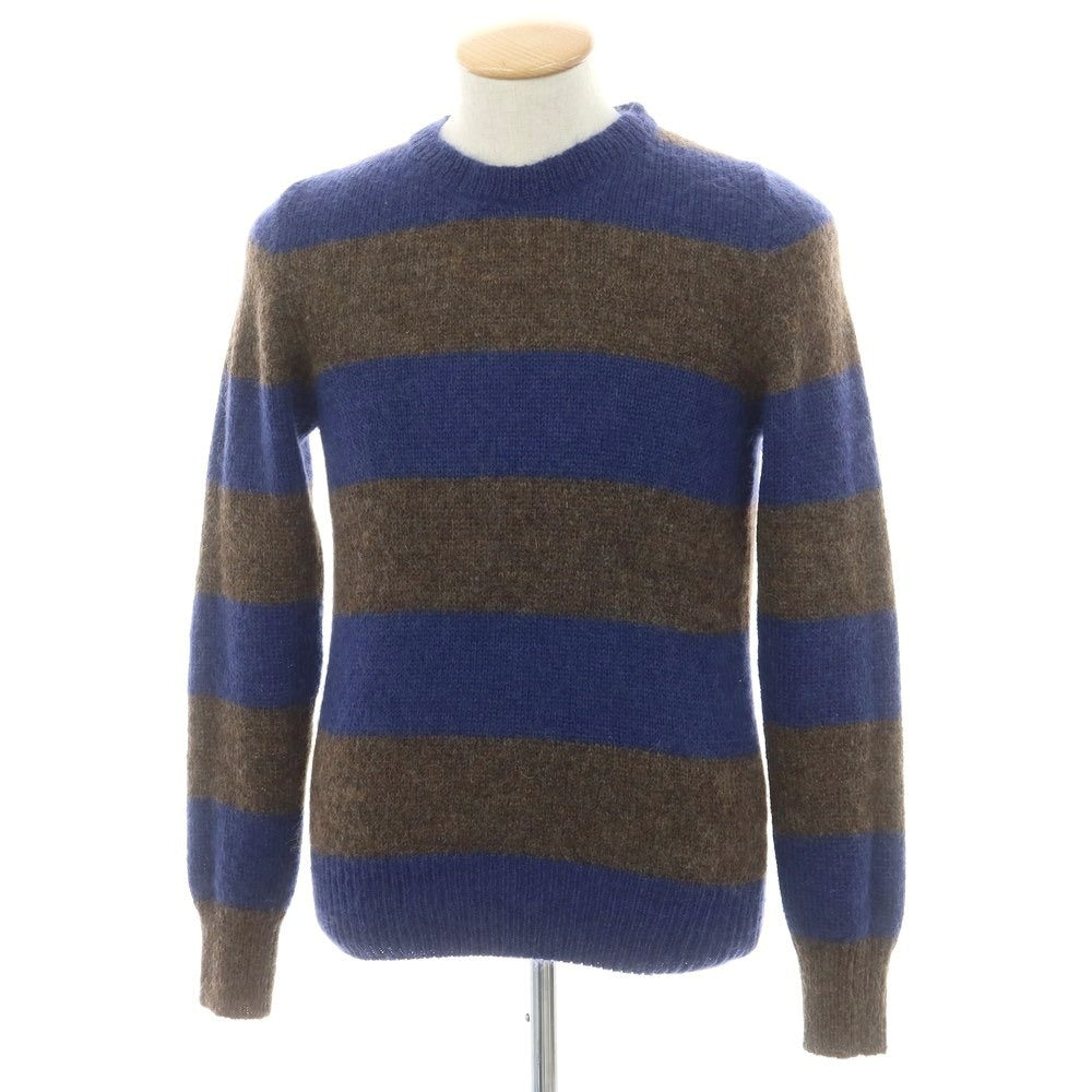 【中古】ビカム BECOME ウールモヘヤナイロン ボーダー クルーネック プルオーバーニット ブラウンxブルー【 46 】【 状態ランクB 】【 メンズ 】