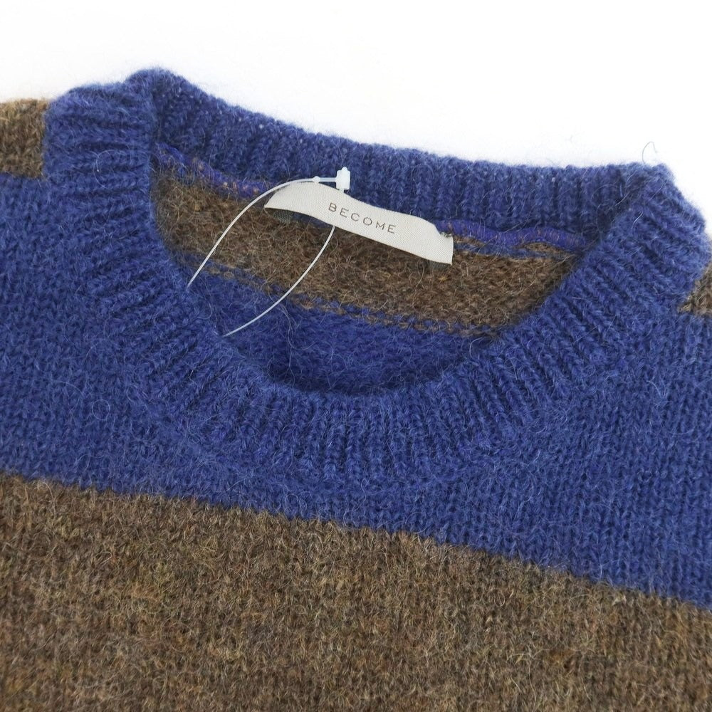 【中古】ビカム BECOME ウールモヘヤナイロン ボーダー クルーネック プルオーバーニット ブラウンxブルー【 46 】【 状態ランクB 】【 メンズ 】