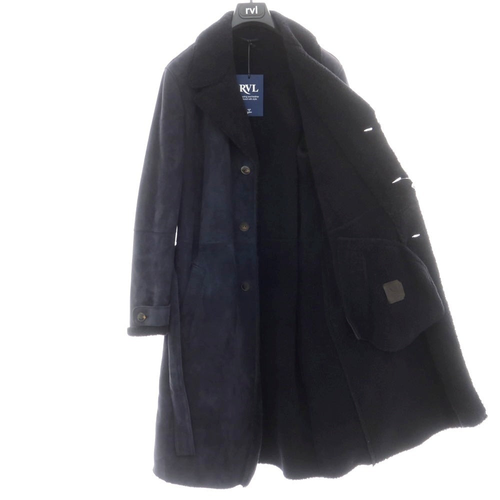 【新品】アール ヴィ エル rvl ムートンレザー ベルテッドコート ネイビー【 48 】【 状態ランクN 】【 メンズ 】