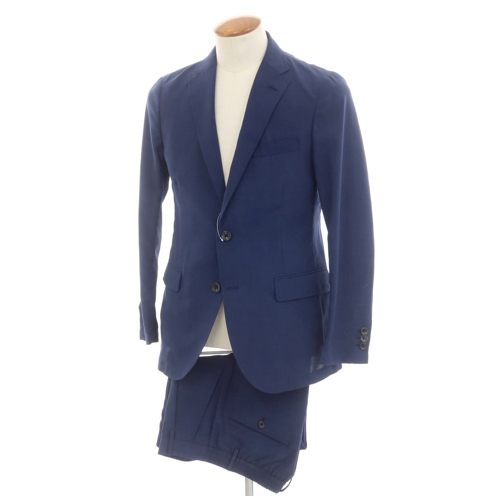 【中古】シンプリシテェ Simplicite ハウンドトゥース ポリエステル セットアップ 2つボタンスーツ ライトネイビー【 上M/下S 】【 状態ランクC 】【 メンズ 】