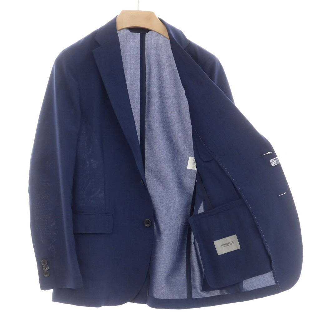 【中古】シンプリシテェ Simplicite ハウンドトゥース ポリエステル セットアップ 2つボタンスーツ ライトネイビー【 上M/下S 】【 状態ランクC 】【 メンズ 】