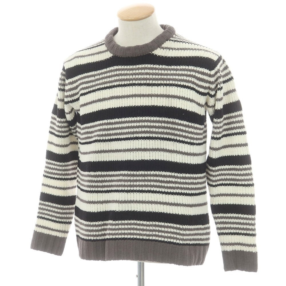 【中古】ナノユニバース nano universe ポリエステル モールヤーン ボーダー クルーネック プルオーバーニット ホワイトxグレー【 S 】【 状態ランクB 】【 メンズ 】
