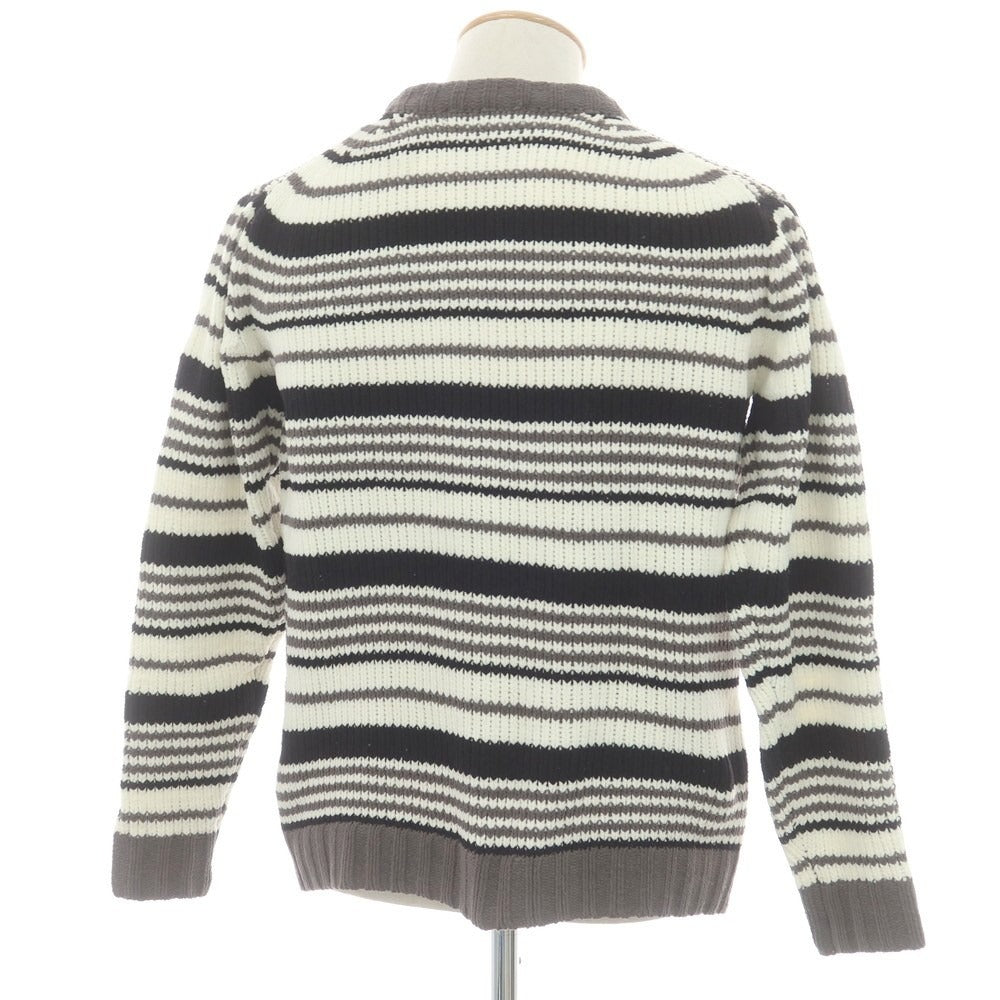 【中古】ナノユニバース nano universe ポリエステル モールヤーン ボーダー クルーネック プルオーバーニット ホワイトxグレー【 S 】【 状態ランクB 】【 メンズ 】