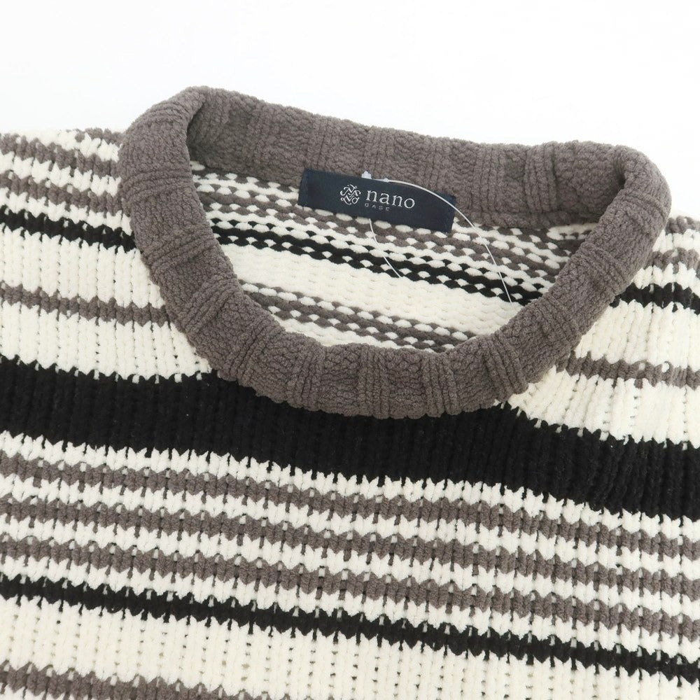 【中古】ナノユニバース nano universe ポリエステル モールヤーン ボーダー クルーネック プルオーバーニット ホワイトxグレー【 S 】【 状態ランクB 】【 メンズ 】