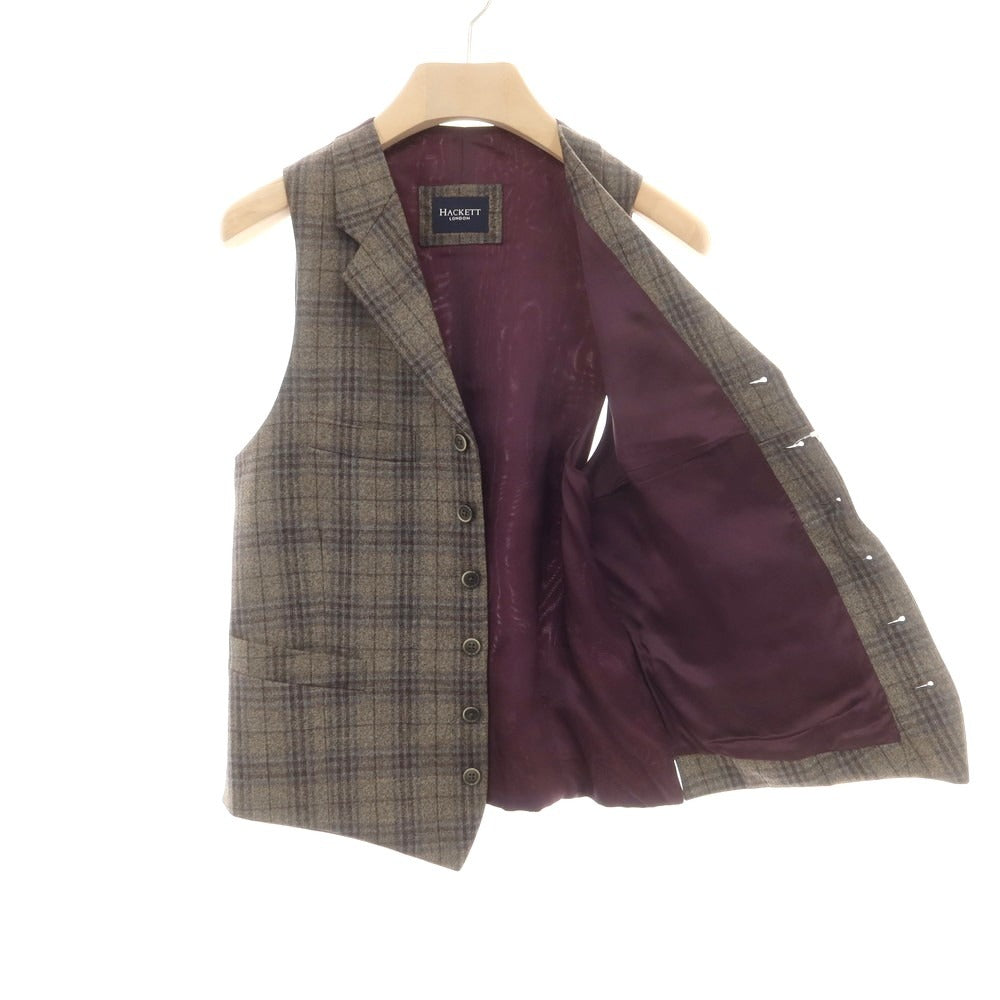 【中古】ハケットロンドン HACKETT LONDON ウール チェック ドレス系ジレ ベスト グレージュ系xダークブラウン【 36 】【 状態ランクC 】【 メンズ 】