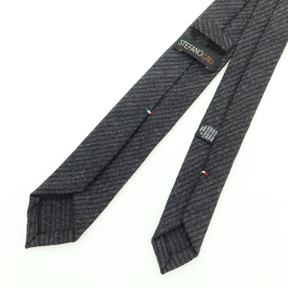 【中古】ステファノ カウ STEFANO CAU ウール ストライプ柄 ナローネクタイ ダークグレーxブラック【 状態ランクB 】【 メンズ 】