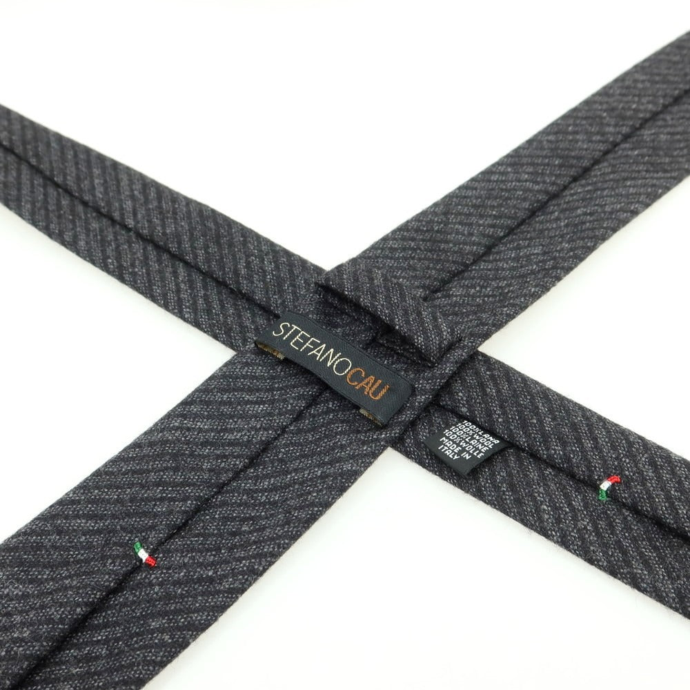 【中古】ステファノ カウ STEFANO CAU ウール ストライプ柄 ナローネクタイ ダークグレーxブラック【 状態ランクB 】【 メンズ 】
