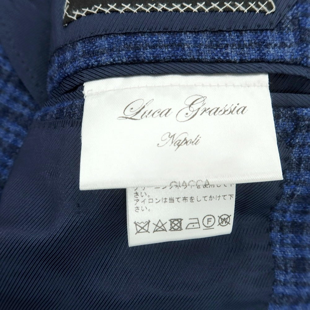 【中古】ルカ グラシア Luca Grassia ウール チェック テーラードジャケット ブルーxネイビー【 44 】【 状態ランクB 】【 メンズ 】