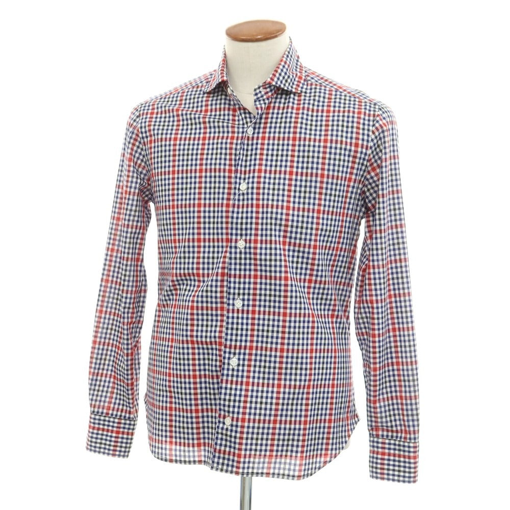 【中古】バルバ ダンディライフ BARBA DANDY LIFE コットン チェック シャツ ネイビーxレッド【 39 】【 状態ランクB 】【 メンズ 】