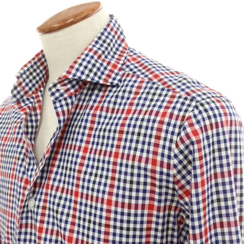 【中古】バルバ ダンディライフ BARBA DANDY LIFE コットン チェック シャツ ネイビーxレッド【 39 】【 状態ランクB 】【 メンズ 】