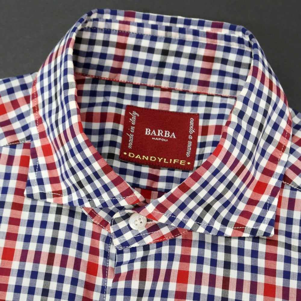 【中古】バルバ ダンディライフ BARBA DANDY LIFE コットン チェック シャツ ネイビーxレッド【 39 】【 状態ランクB 】【 メンズ 】