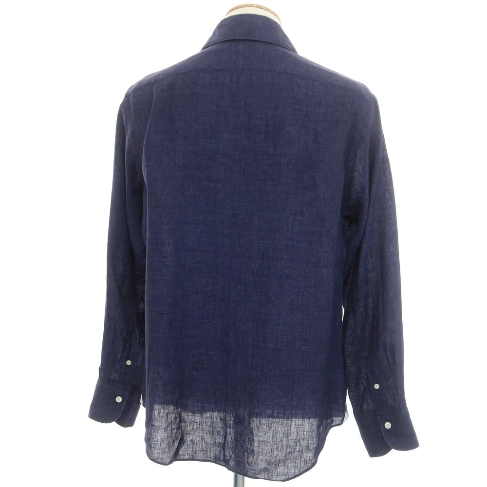 【中古】フィナモレ Finamore リネン ホリゾンタルカラーシャツ ネイビー【 42 】【 状態ランクB 】【 メンズ 】