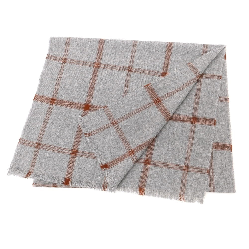 【中古】ドレイクス DRAKES カシミヤ チェック ストール グレーxブラウン【 状態ランクA 】【 メンズ 】