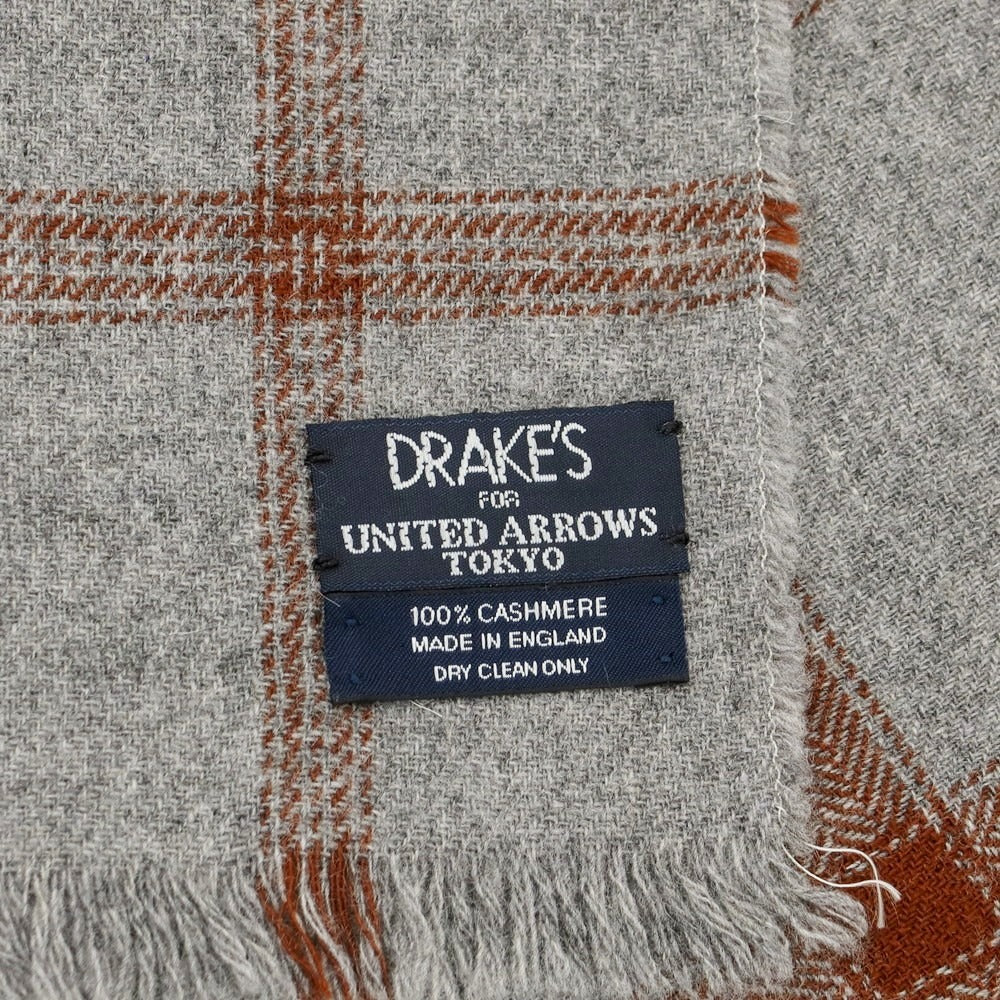 【中古】ドレイクス DRAKES カシミヤ チェック ストール グレーxブラウン【 状態ランクA 】【 メンズ 】