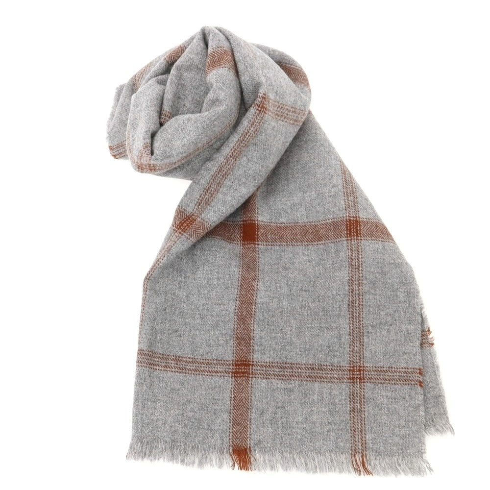 【中古】ドレイクス DRAKES カシミヤ チェック ストール グレーxブラウン【 状態ランクA 】【 メンズ 】