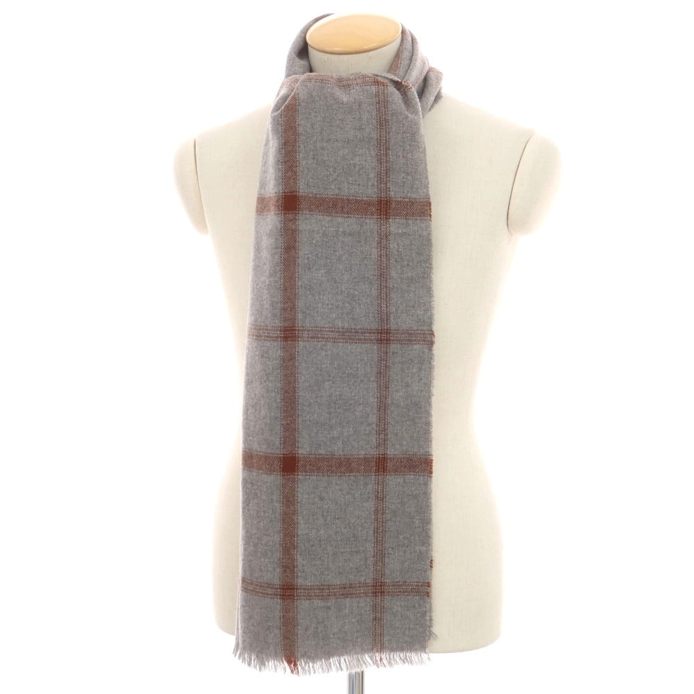 【中古】ドレイクス DRAKES カシミヤ チェック ストール グレーxブラウン【 状態ランクA 】【 メンズ 】