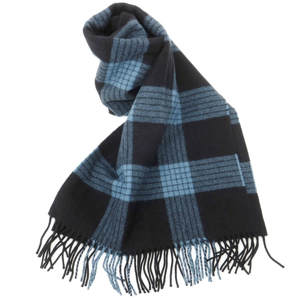 【中古】ジョンストンズ JOHNSTONS カシミヤ チェック マフラー ブラックxライトブルー【 状態ランクA 】【 メンズ 】