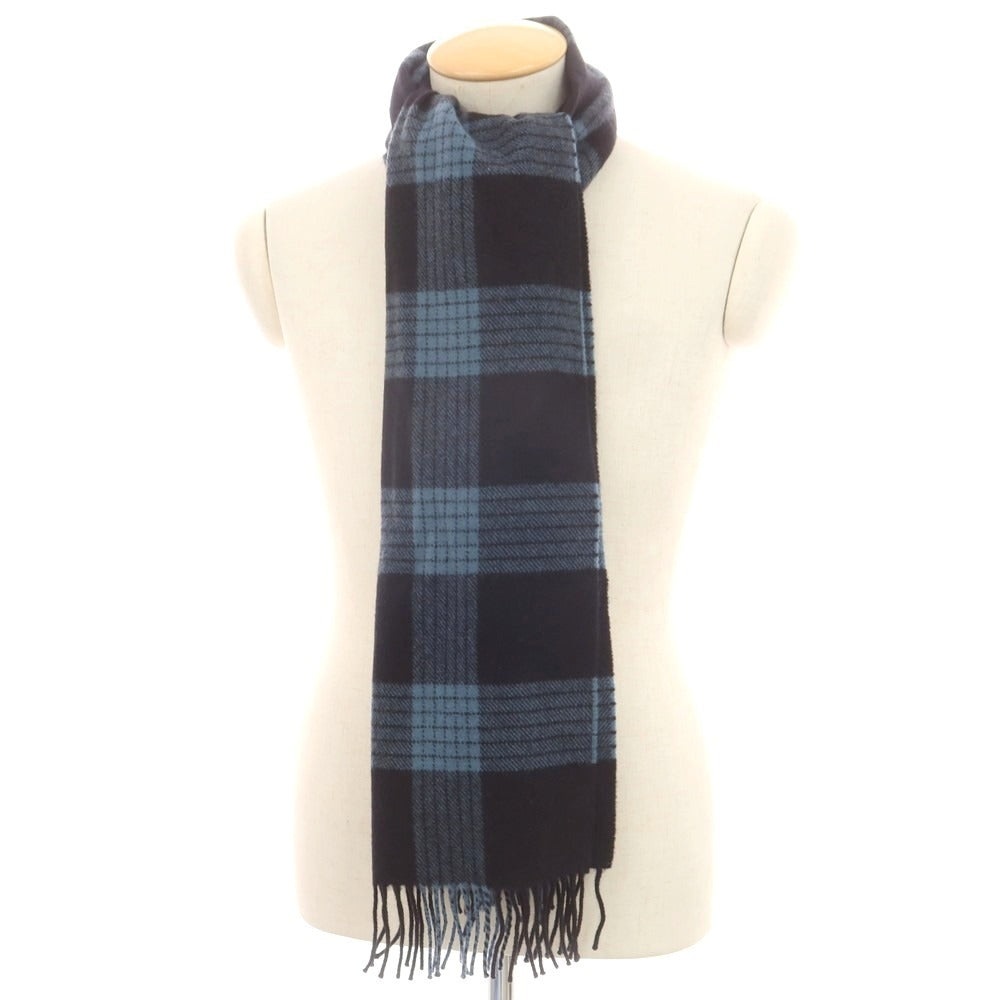【中古】ジョンストンズ JOHNSTONS カシミヤ チェック マフラー ブラックxライトブルー【 状態ランクA 】【 メンズ 】