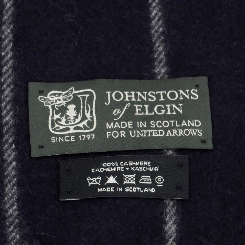 【中古】ジョンストンズ JOHNSTONS カシミヤ ストライプ マフラー ネイビーxグレー【 状態ランクA 】【 メンズ 】