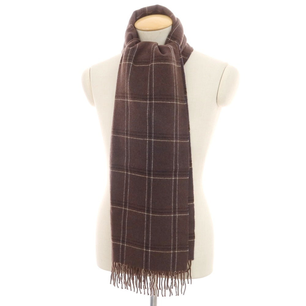 【中古】ジョンストンズ JOHNSTONS カシミヤ チェック マフラー ブラウンxホワイト【 状態ランクA 】【 メンズ 】