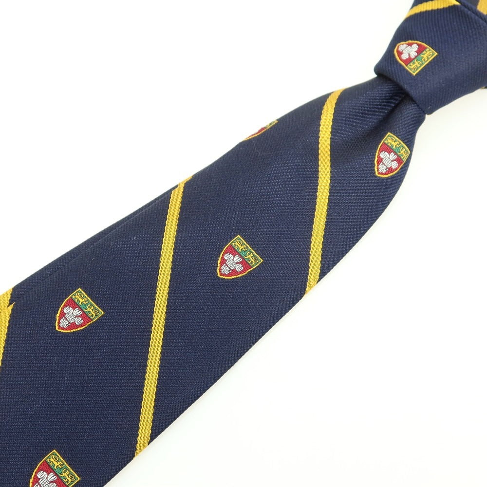 【中古】ポロ ラルフローレン Polo Ralph Lauren シルク クレスト ストライプ柄ネクタイ ダークネイビーxイエロー【 状態ランクB 】【 メンズ 】