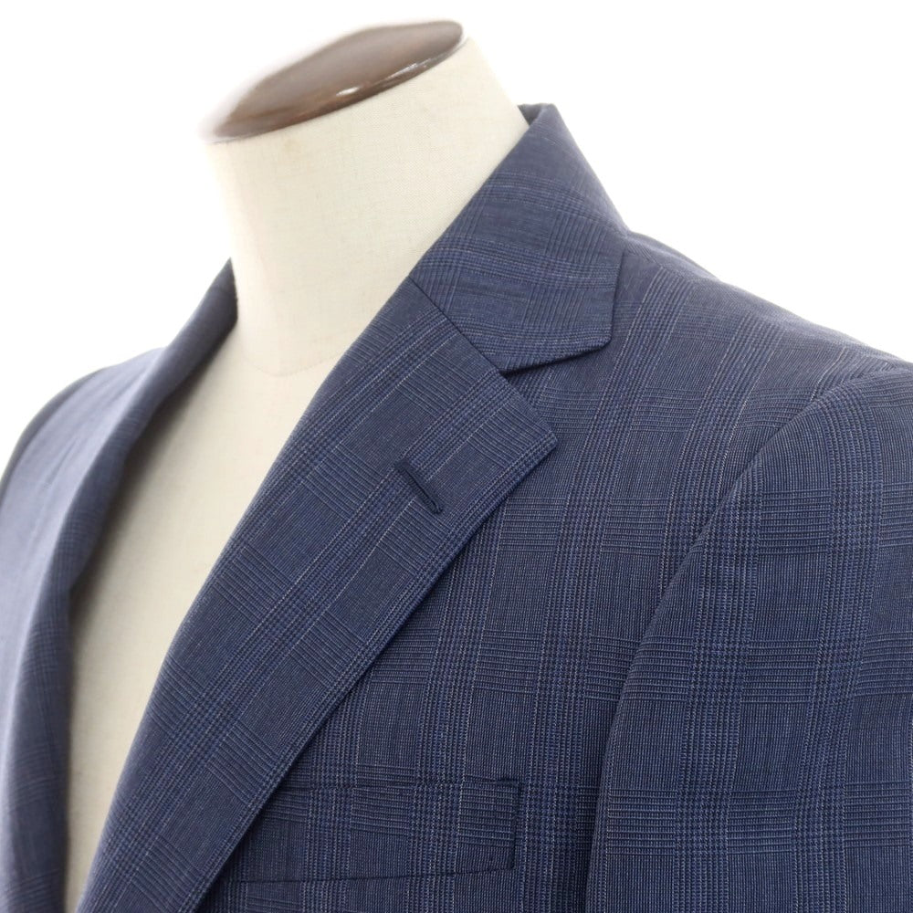 【中古】ヘンリー プール Henry Poole モヘヤウール チェック 2つボタンスーツ ネイビー【 表記なし (L位) 】【 状態ランクB 】【 メンズ 】