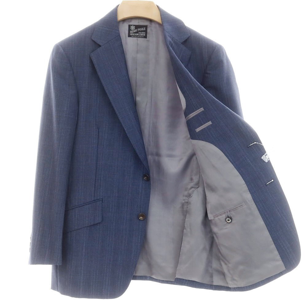 【中古】ヘンリー プール Henry Poole モヘヤウール チェック 2つボタンスーツ ネイビー【 表記なし (L位) 】【 状態ランクB 】【 メンズ 】