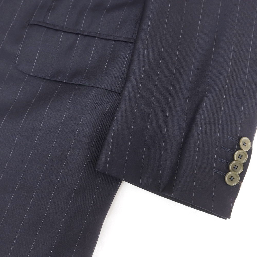 【中古】ソブリン SOVEREIGN SUPER120’Sウール ストライプ 3つボタンスーツ ダークネイビーxホワイト【 50 】【 状態ランクC 】【 メンズ 】