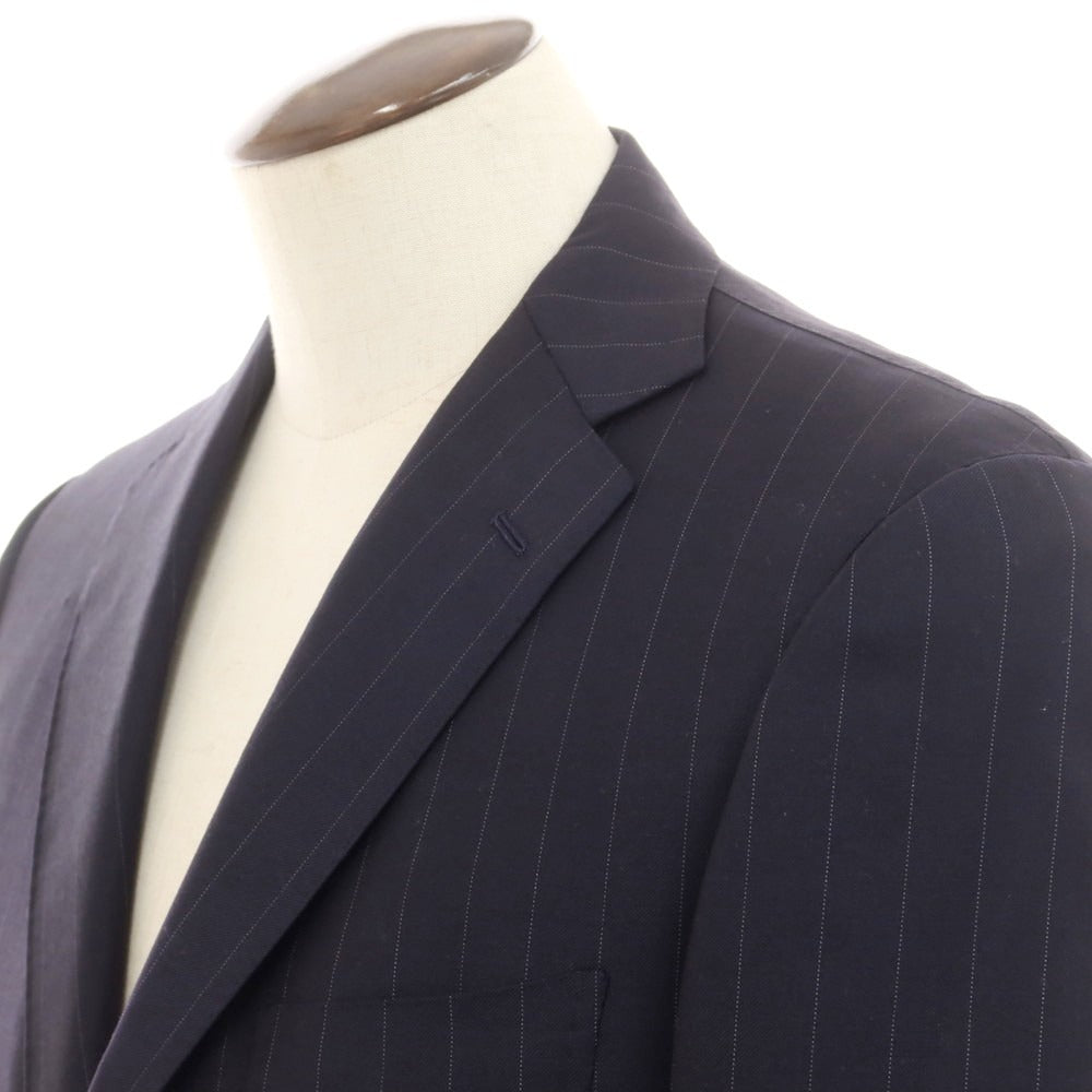 【中古】ソブリン SOVEREIGN SUPER120’Sウール ストライプ 3つボタンスーツ ダークネイビーxホワイト【 50 】【 状態ランクC 】【 メンズ 】