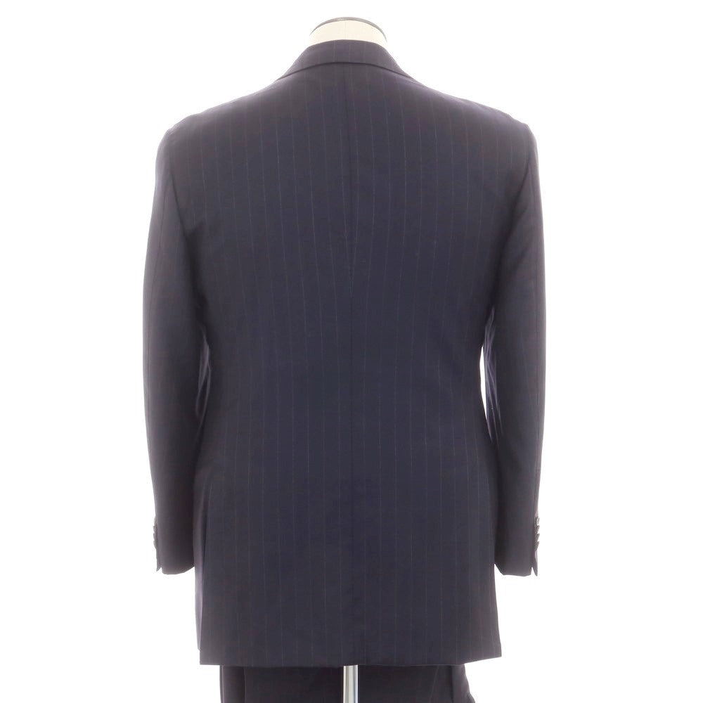 【中古】ソブリン SOVEREIGN SUPER120’Sウール ストライプ 3つボタンスーツ ダークネイビーxホワイト【 50 】【 状態ランクC 】【 メンズ 】