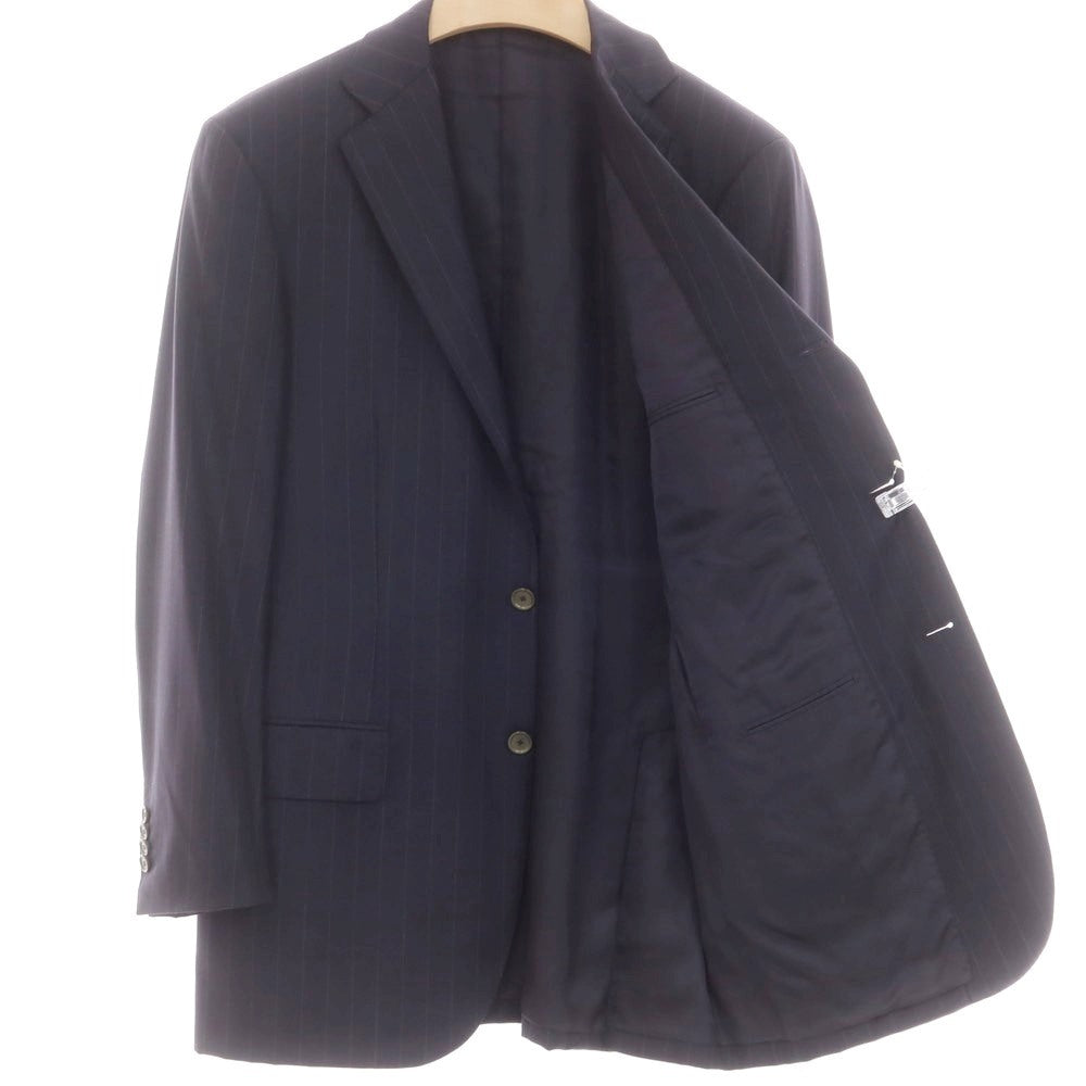 【中古】ソブリン SOVEREIGN SUPER120’Sウール ストライプ 3つボタンスーツ ダークネイビーxホワイト【 50 】【 状態ランクC 】【 メンズ 】