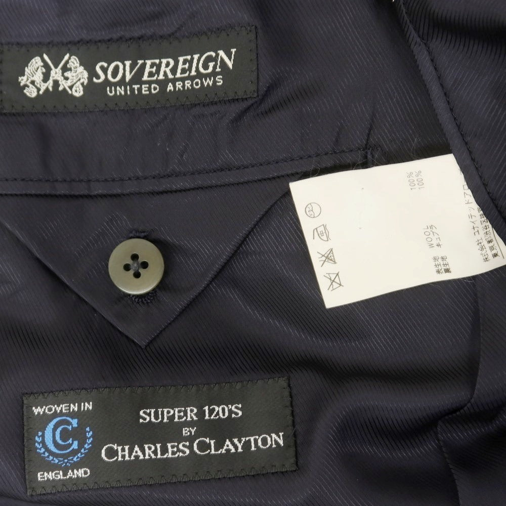 【中古】ソブリン SOVEREIGN SUPER120’Sウール ストライプ 3つボタンスーツ ダークネイビーxホワイト【 50 】【 状態ランクC 】【 メンズ 】