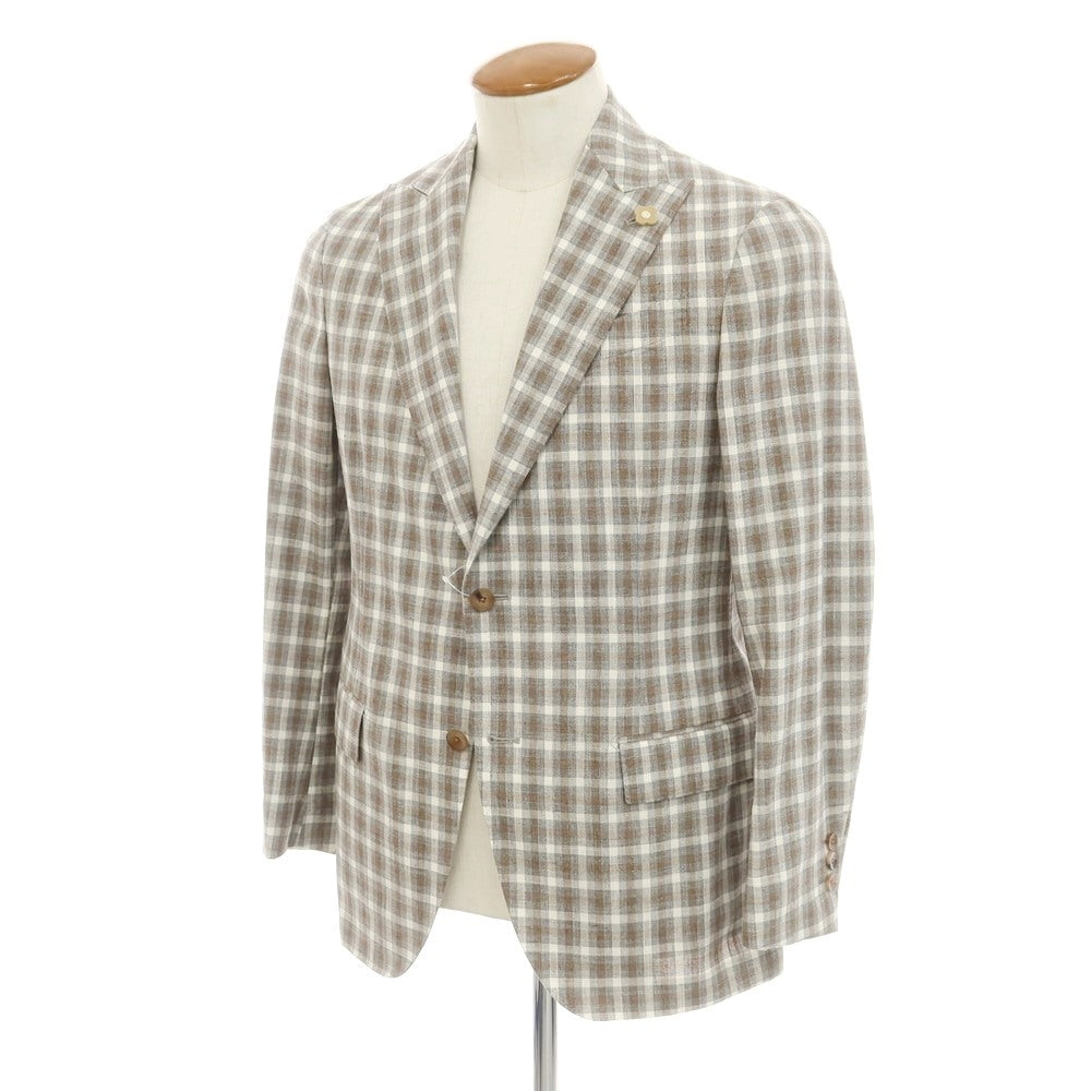 【中古】ラルディーニ LARDINI ウールコットンリネン チェック テーラードジャケット グレーxブラウン【 46 】【 状態ランクB 】【 メンズ 】
