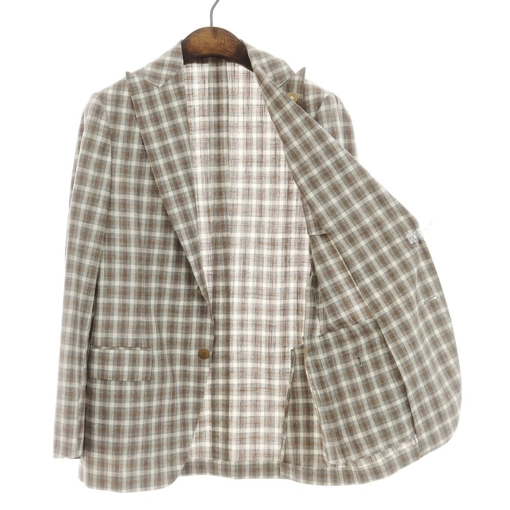 【中古】ラルディーニ LARDINI ウールコットンリネン チェック テーラードジャケット グレーxブラウン【 46 】【 状態ランクB 】【 メンズ 】
