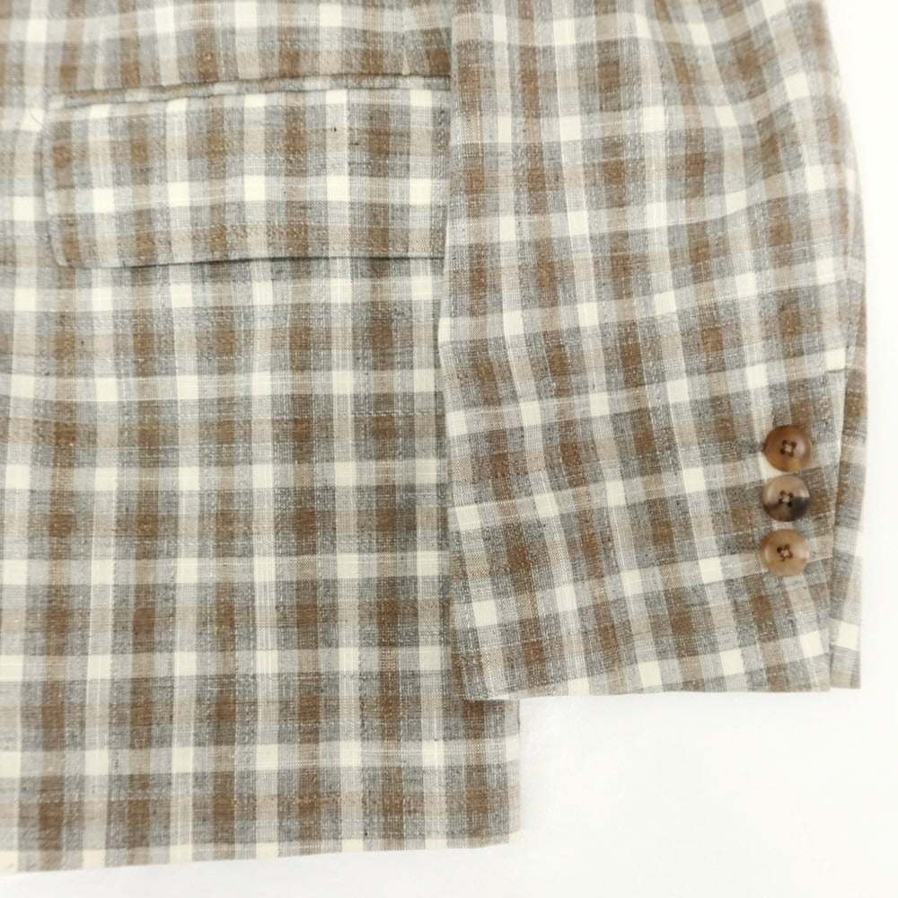 【中古】ラルディーニ LARDINI ウールコットンリネン チェック テーラードジャケット グレーxブラウン【 46 】【 状態ランクB 】【 メンズ 】
