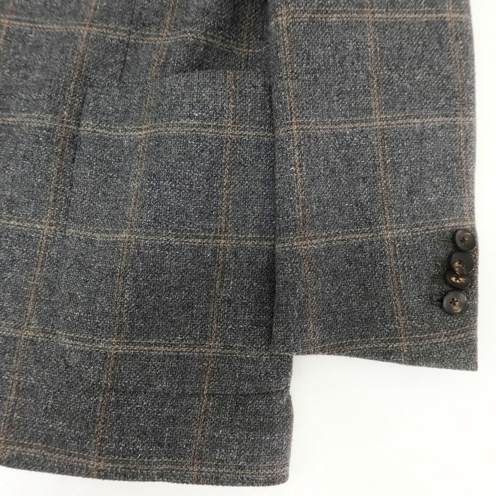 【中古】ラルディーニ LARDINI ウールコットンリネン チェック テーラードジャケット グレーxベージュ【 48 】【 状態ランクB 】【 メンズ 】