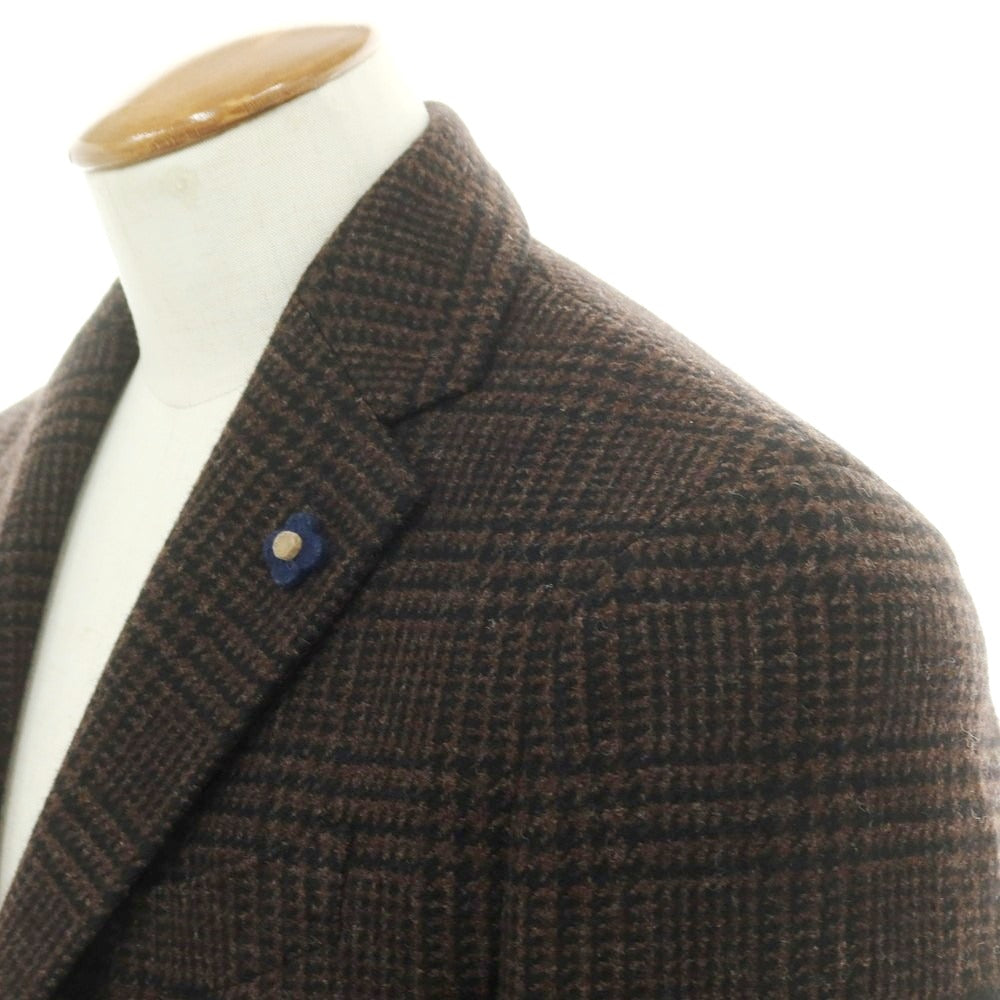 【中古】ラルディーニ LARDINI ウール チェック テーラードジャケット ブラウンxブラック【 48 】【 状態ランクB 】【 メンズ 】