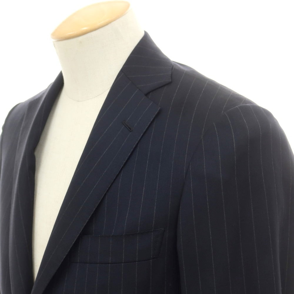 【中古】ベルベスト Belvest ウール ストライプ 3つボタンスーツ ダークネイビーxグレー【 42 】【 状態ランクB 】【 メンズ 】