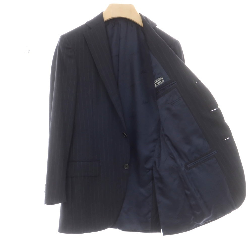 【中古】ベルベスト Belvest ウール ストライプ 3つボタンスーツ ダークネイビーxグレー【 42 】【 状態ランクB 】【 メンズ 】