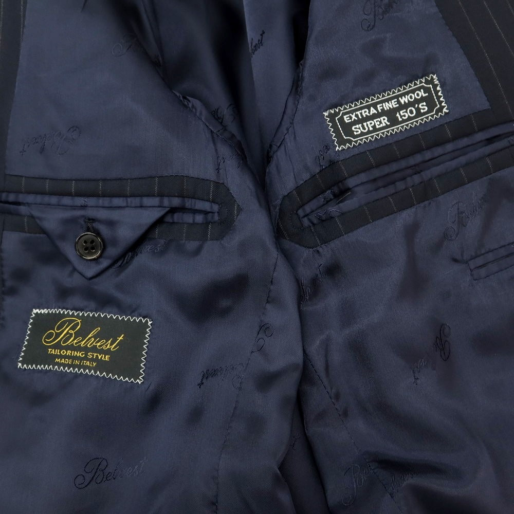【中古】ベルベスト Belvest ウール ストライプ 3つボタンスーツ ダークネイビーxグレー【 42 】【 状態ランクB 】【 メンズ 】