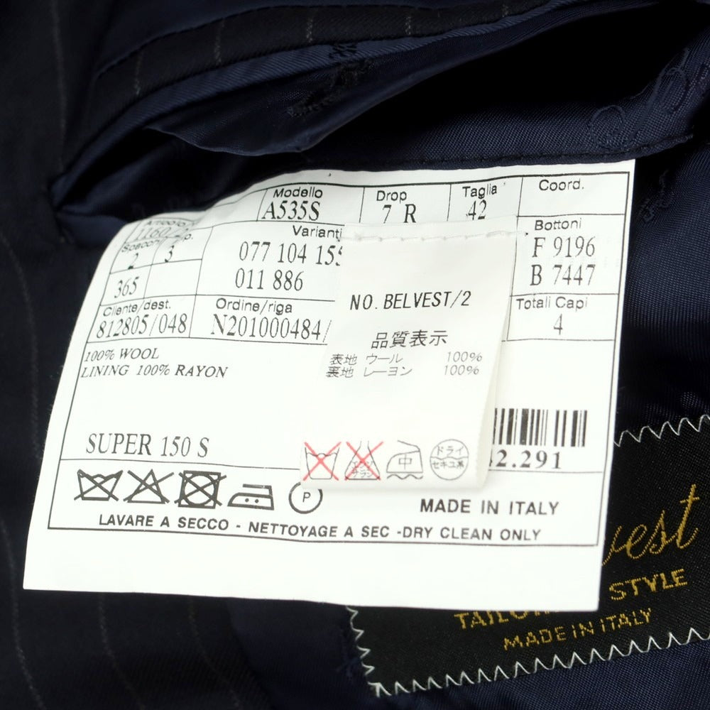 【中古】ベルベスト Belvest ウール ストライプ 3つボタンスーツ ダークネイビーxグレー【 42 】【 状態ランクB 】【 メンズ 】