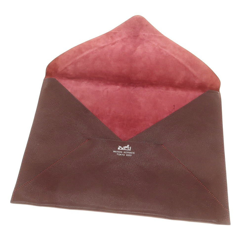 【中古】エルメス HERMES MAISON HERMES TOKYO 2001 シェーブル クラッチバッグ ルージュアッシュ【 状態ランクC 】【 メンズ 】